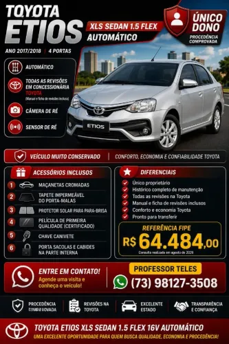Toyota Etios XLS Sedan 1.5 Flex 16V 4P Aut. 2018