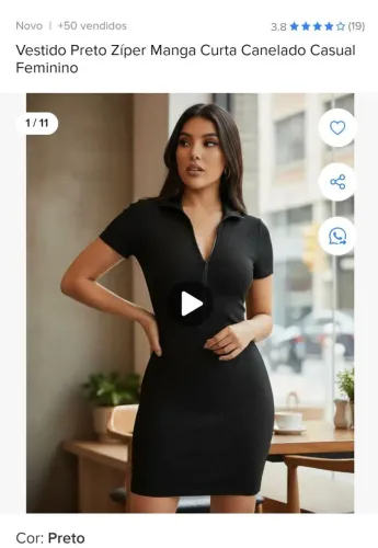 Vestido canelado com zíper g ( preto) tamanho g