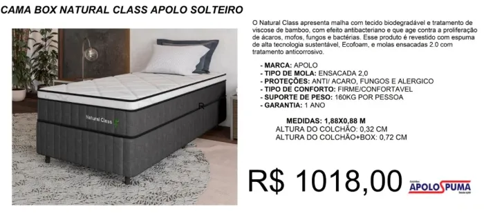 Colchão solteiro 32cm altura natural class + base box - entrega gratuita