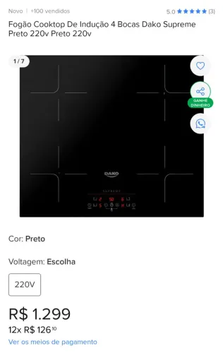 Cooktop de indução 4 bocas DAKO! NOVO NA CAIXA!!!