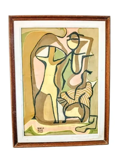 Quadro Burle Marx 1987 guache sobre Eucatex 60x46 cm