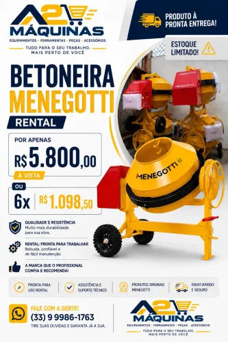 Betoneira Menegotti Rental 400l nova 
