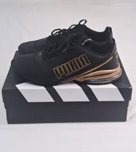 Tenis puma cell divide bpd v2 42 preto e dourado 