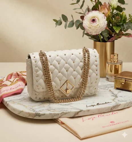 Bolsa Grande Luiza Barcelos Corrente Spikes Off White Matelassê - Original