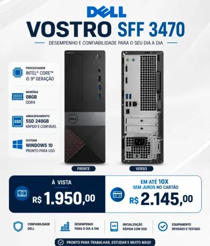 Computador Dell 3470 SFF Intel Core I5 9A Geração