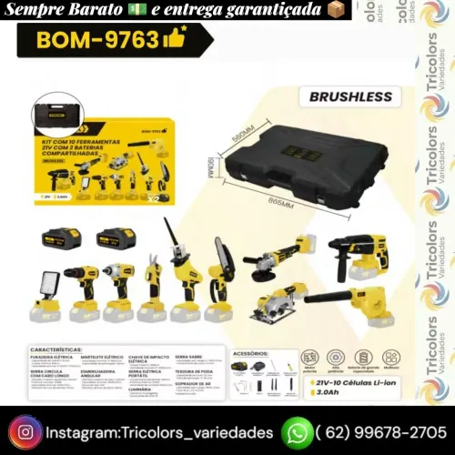 Kit Ferramentas 21V com 2 baterias bom9763<br>1.990,00R$