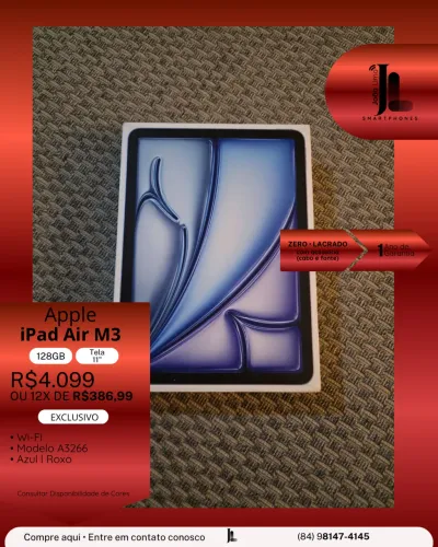IPAD AIR M3, 128GB, TELA 11?, LACRADO, EXCLUSIVO!