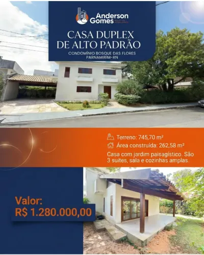 VENDO CASA DUPLEX 3 SUÍTES BOSQUES 262,58 m²  - PARNAMIRIM-RN