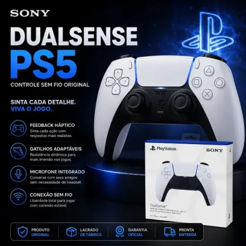 Controle PS5 DualSense Original Com Vibração e Bluetooth Branco