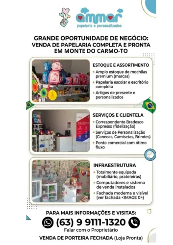 Oportunidades: Papelaria e Ateliê de Personalizados completo em funcionamento.