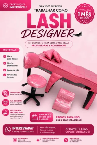 KIT PARA LASH DESIGNER ( maca, mocho, apoio de pés e almofadas ) 