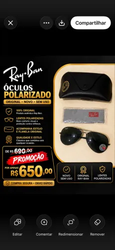 RayBan Polarizado Aviador 62mm. Novo Sem Uso $650
