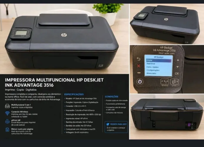 Impressora HP DeskJet Ink Advantage 3516 Multifuncional Wi-Fi