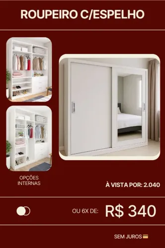 Roupeiro em mdf com 2 portas e espelho