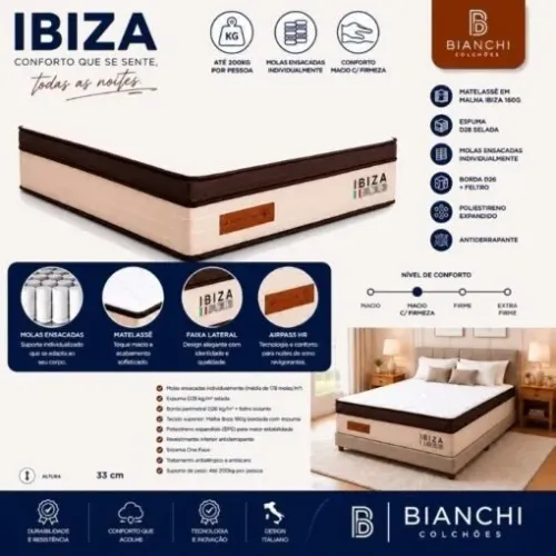 Colchão Casal Ibiza 33 cm D28 Molas Ensacadas - BIANCHI