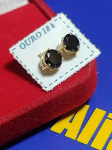 Brincos Adulto Ouro 18 K Preta Zircônia Peso 1.20 gr 6 mm