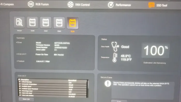Ssd 256gb nvme (Somnambulist) 850 horas de uso 100%