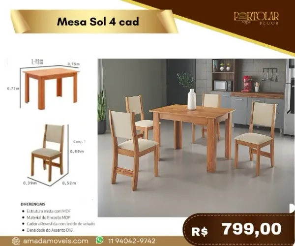 Mesa sol 4 cadeiras a pronta entrega