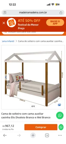 Cama casinha com cama auxiliar