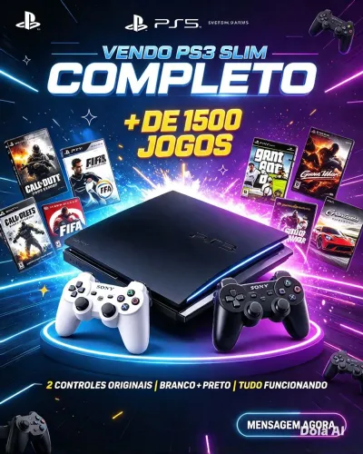 Vendo PS3 super slim impecável com mais de 1.900 jogos, 2 joystick originais 