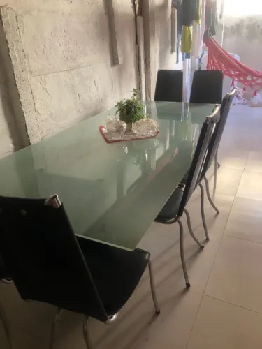 Mesa de Jantar Grande Vidro 2,12m + 6 Cadeiras
