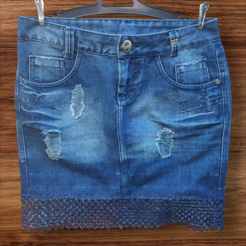 Saia jeans com renda gripir