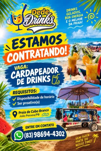 Vaga de cardapeador de drinks (vendedor comissionado)