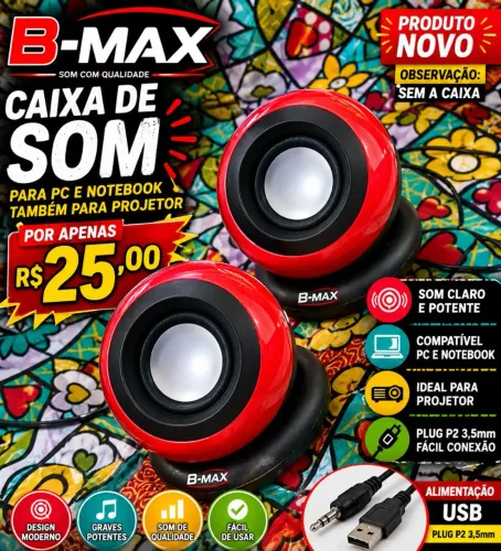Caixinha de som para notebook e também projetores Bmax