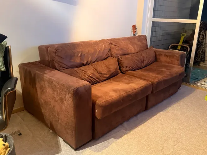 Sofa retrátil couro coco aveludado 2,20x1,20