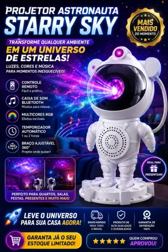 Projetor estelar led com caixinha de som Bluetooth