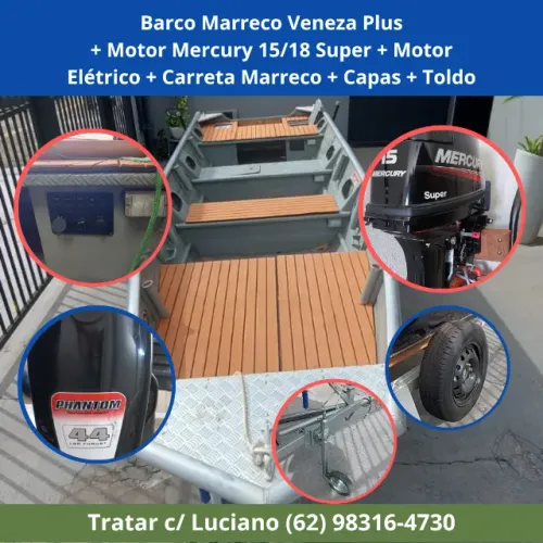 Canoa barco Marreco Veneza Plus c/ Mercury 18 + plataformas