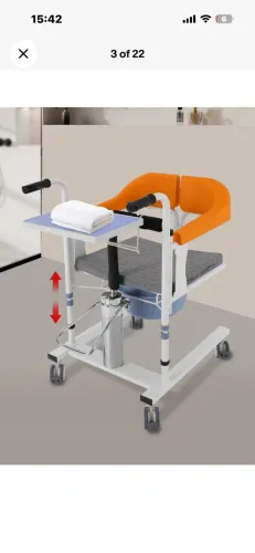Cadeira de transferência hidráulica para pacientes (tipo cadeira de rodas) e almofada para
