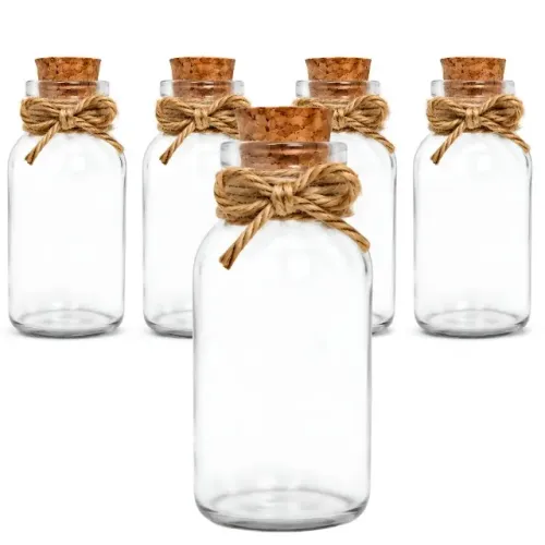 Kit 5 Garrafinhas de Vidro 100ml com Rolha e Sisal para Temperos e Lembrancinhas