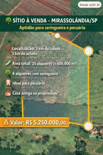 SÍTIO À VENDA MIRASSOLÂNDIA/SP