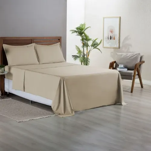 Jogo de Cama 200 fios 4 peças Queen Cáqui