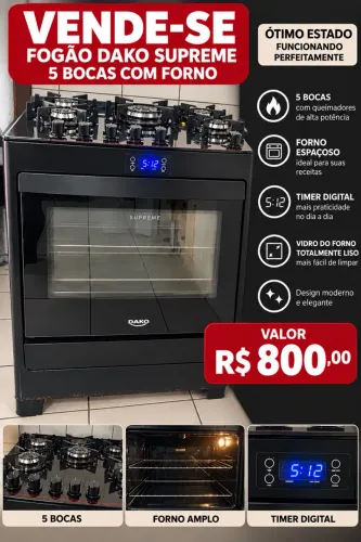 FOGÃO DAKO SUPREME 5 BOCAS COM FORNO