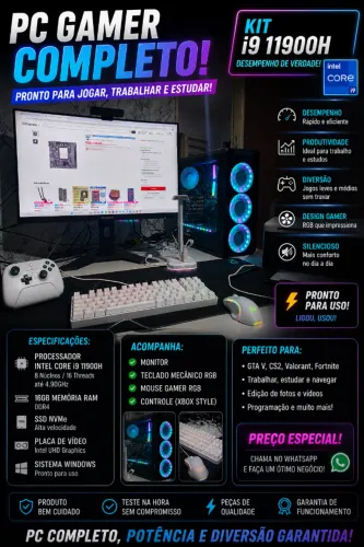  KIT Intel Core i9 11900H (8 núcleos / 16 threads - alto desempenho) 16GB de memória RAM S