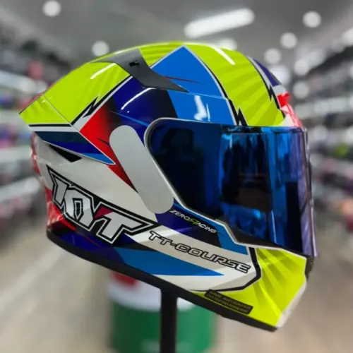 Capacete KYT TT COURSE XAVI FORES CROSSOVER BLUE RED YELLOW