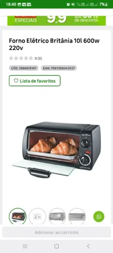 FORNO ELÉTRICO BRITÂNIA 10L BIVOLT