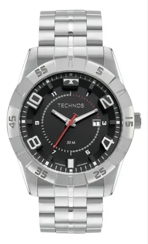 Relógio Technos Racer Masculino Prateado Analógico Quartzo 50M Fundo Preto