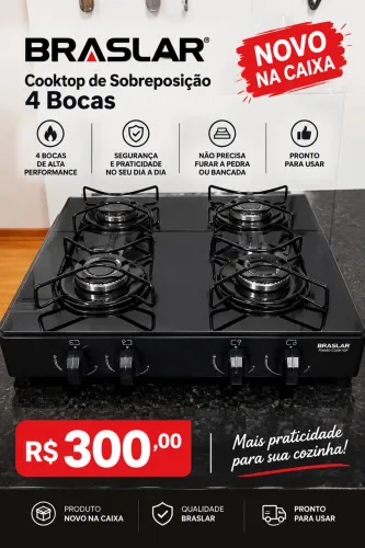 COOKTOP BRASLAR 4 BOCAS - NOVO NA CAIXA!