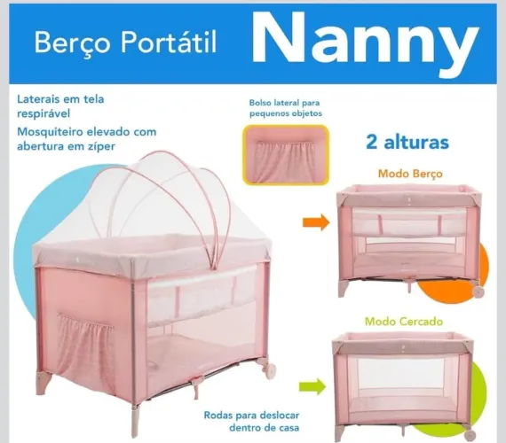 Cosco Kids, Berço Nanny, 0 a 18kg, Rosa Rajado