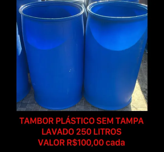 Bombona 250 litros sem tampa, tambor lavado, ótimo para água de obra