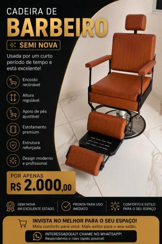 ? CADEIRA DE BARBEIRO SEMI NOVA | R$ 2.000,00 ?