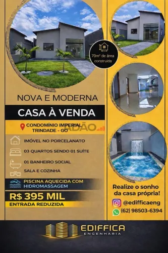 CONDOMINIO FECHADO: RESIDENCIAL IMPERIAL - TRINDADE GO Casa em Condomínio com 3 Quarto(s) 