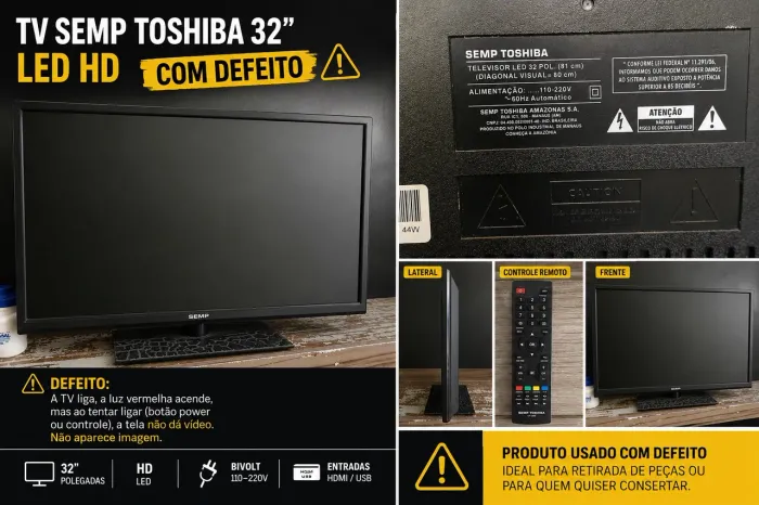 TV SEMP Toshiba 32? LED HD - Com Defeito (Para Conserto ou Peças)