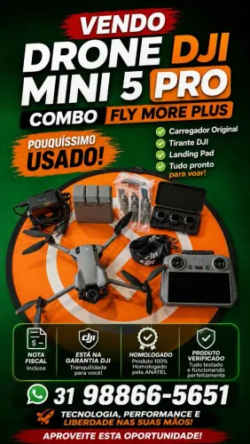 Vendo drone Dji mini 5 pro combo fly more plus mais acessórios. 