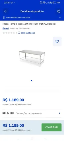 Mesa Inox Industrial 160cm - Braesi MBR-015 G2