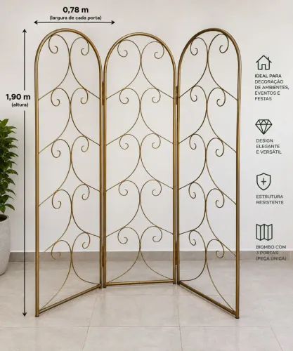 Biombo Decorativo de Ferro 3 Folhas - 1,90m - Festas e Eventos