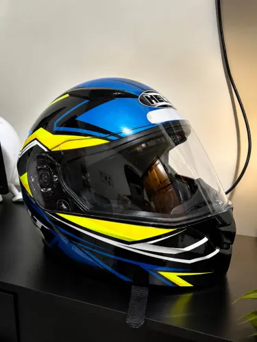 Capacete Helt Articulado Azul/Amarelo Tam. 60 - Usado 1x, Estado de Novo (Viseria Solar)